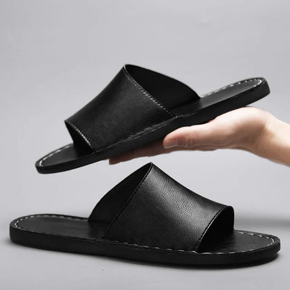Men's Slip-On Sandals – Open Toe Wide Strap Flat Sandals for Beach, Casual & Everyday Summer Wear
