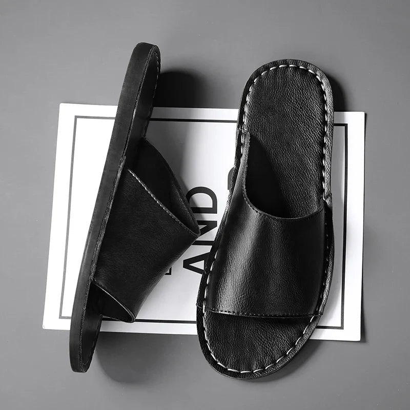 Men's Slip-On Sandals – Open Toe Wide Strap Flat Sandals for Beach, Casual & Everyday Summer Wear