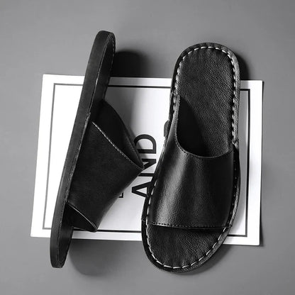 Men's Slip-On Sandals – Open Toe Wide Strap Flat Sandals for Beach, Casual & Everyday Summer Wear