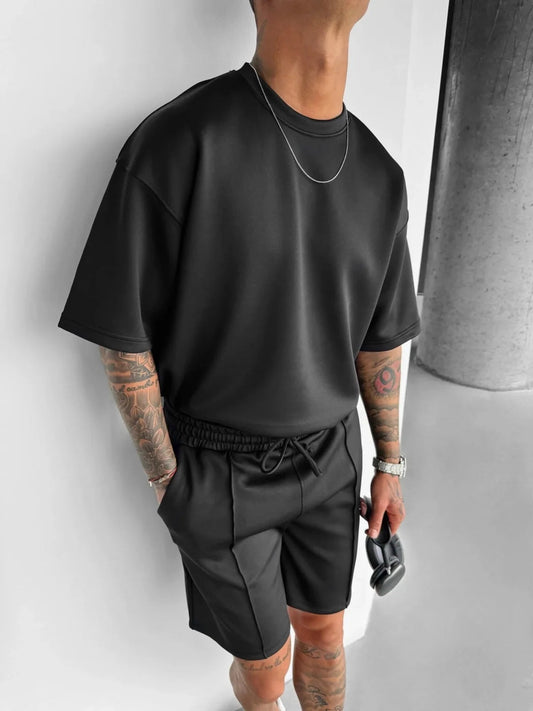 Men's Two Piece Short Set – Oversized T-Shirt & Drawstring Shorts Matching Set for Casual & Streetwear