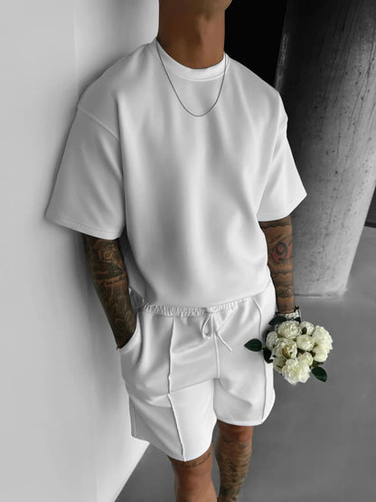 Men's Two Piece Short Set – Oversized T-Shirt & Drawstring Shorts Matching Set for Casual & Streetwear