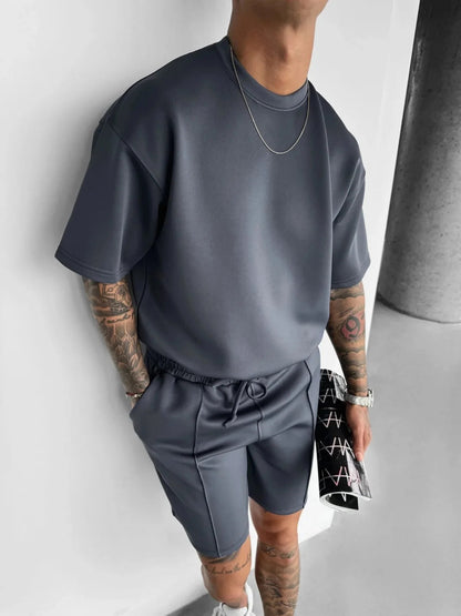 Men's Two Piece Short Set – Oversized T-Shirt & Drawstring Shorts Matching Set for Casual & Streetwear