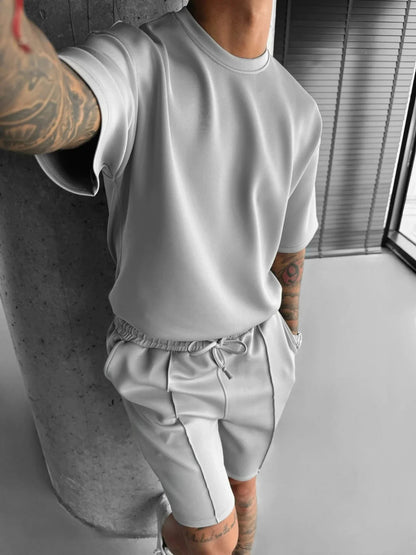Men's Two Piece Short Set – Oversized T-Shirt & Drawstring Shorts Matching Set for Casual & Streetwear