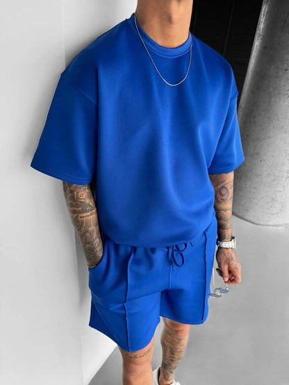Men's Two Piece Short Set – Oversized T-Shirt & Drawstring Shorts Matching Set for Casual & Streetwear