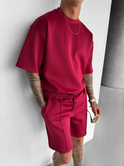 Men's Two Piece Short Set – Oversized T-Shirt & Drawstring Shorts Matching Set for Casual & Streetwear
