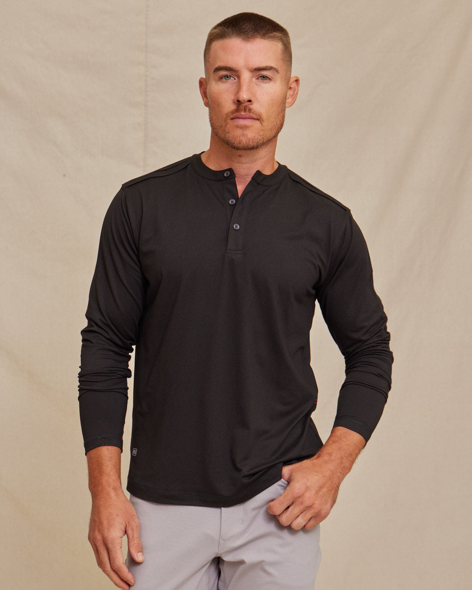 Men's Performance Henley Shirt – Long Sleeve Moisture Wicking Breathable Henley for Casual & Everyday Wear