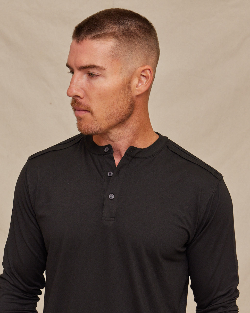 Men's Performance Henley Shirt – Long Sleeve Moisture Wicking Breathable Henley for Casual & Everyday Wear