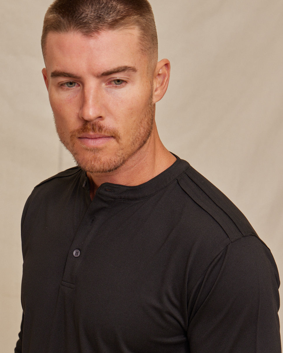 Men's Performance Henley Shirt – Long Sleeve Moisture Wicking Breathable Henley for Casual & Everyday Wear