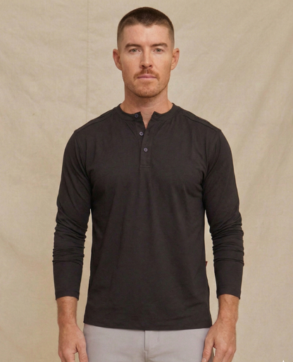 Men's Performance Henley Shirt – Long Sleeve Moisture Wicking Breathable Henley for Casual & Everyday Wear