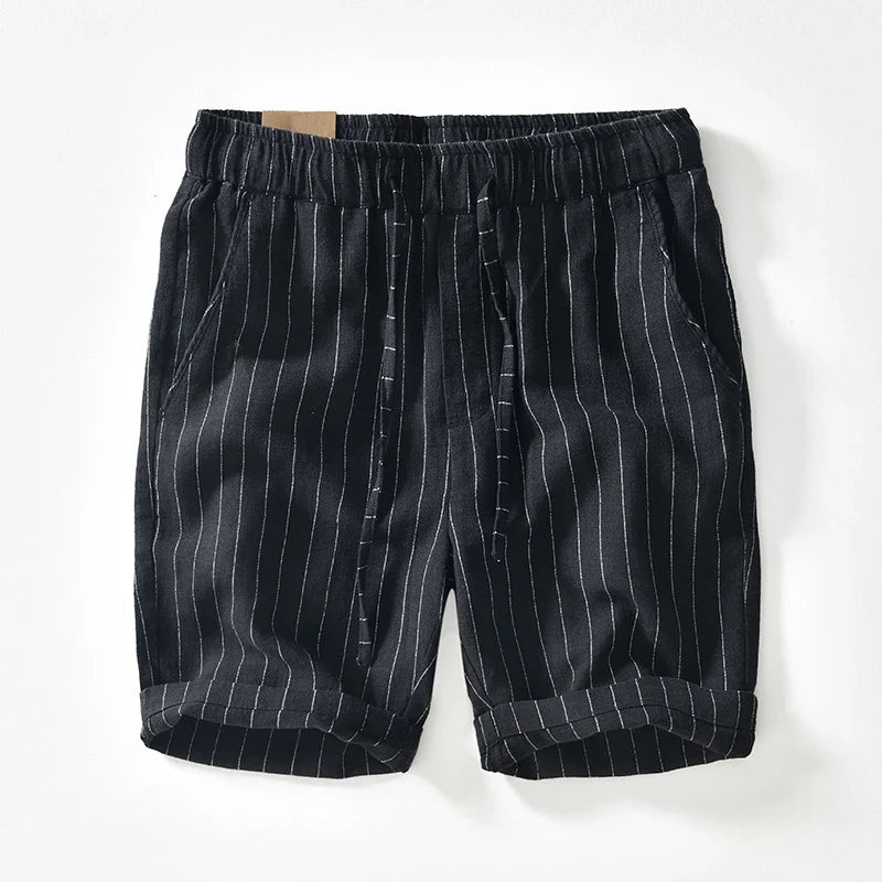 Men's Pinstripe Shorts – Relaxed Fit Drawstring Summer Shorts with Cuffed Hem for Casual WearMen's Pinstripe Shorts – Relaxed Fit Drawstring Summer Shorts with Cuffed Hem for Casual Wear
