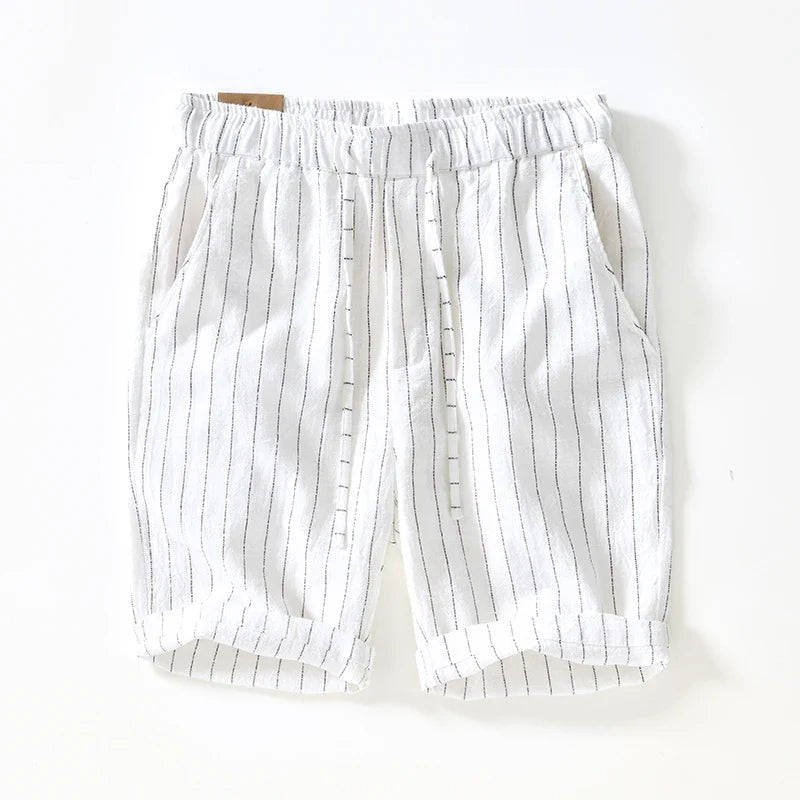 Men's Pinstripe Shorts – Relaxed Fit Drawstring Summer Shorts with Cuffed Hem for Casual WearMen's Pinstripe Shorts – Relaxed Fit Drawstring Summer Shorts with Cuffed Hem for Casual Wear
