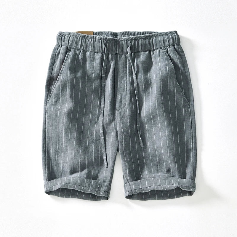 Men's Pinstripe Shorts – Relaxed Fit Drawstring Summer Shorts with Cuffed Hem for Casual WearMen's Pinstripe Shorts – Relaxed Fit Drawstring Summer Shorts with Cuffed Hem for Casual Wear