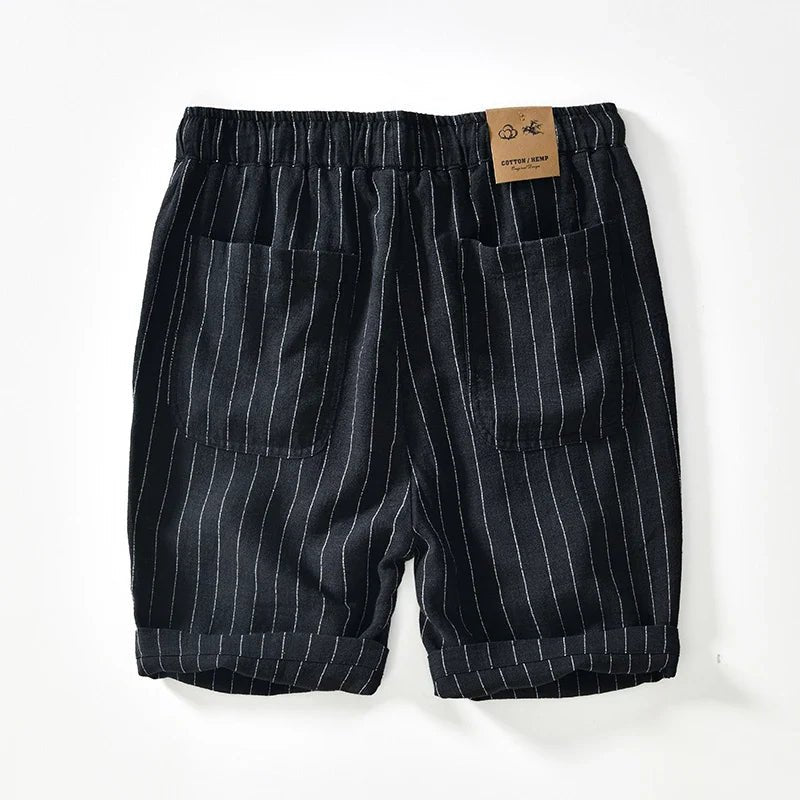 Men's Pinstripe Shorts – Relaxed Fit Drawstring Summer Shorts with Cuffed Hem for Casual WearMen's Pinstripe Shorts – Relaxed Fit Drawstring Summer Shorts with Cuffed Hem for Casual Wear