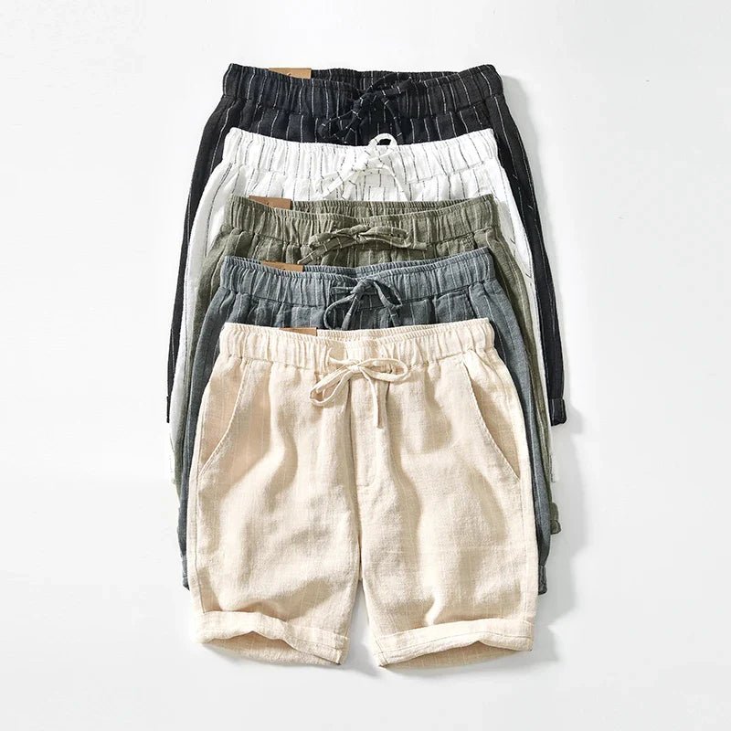 Men's Pinstripe Shorts – Relaxed Fit Drawstring Summer Shorts with Cuffed Hem for Casual WearMen's Pinstripe Shorts – Relaxed Fit Drawstring Summer Shorts with Cuffed Hem for Casual Wear
