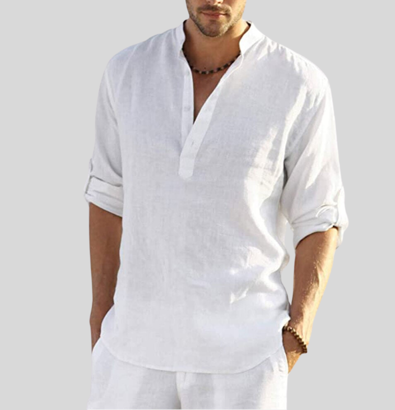 Men's Shirt | Classic Henley Long Sleeve with Roll-Up Sleeves | Versatile Style for Any Occasion