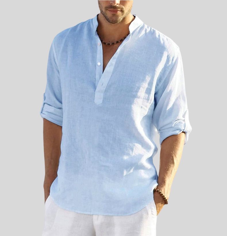 Men's Shirt | Classic Henley Long Sleeve with Roll-Up Sleeves | Versatile Style for Any Occasion