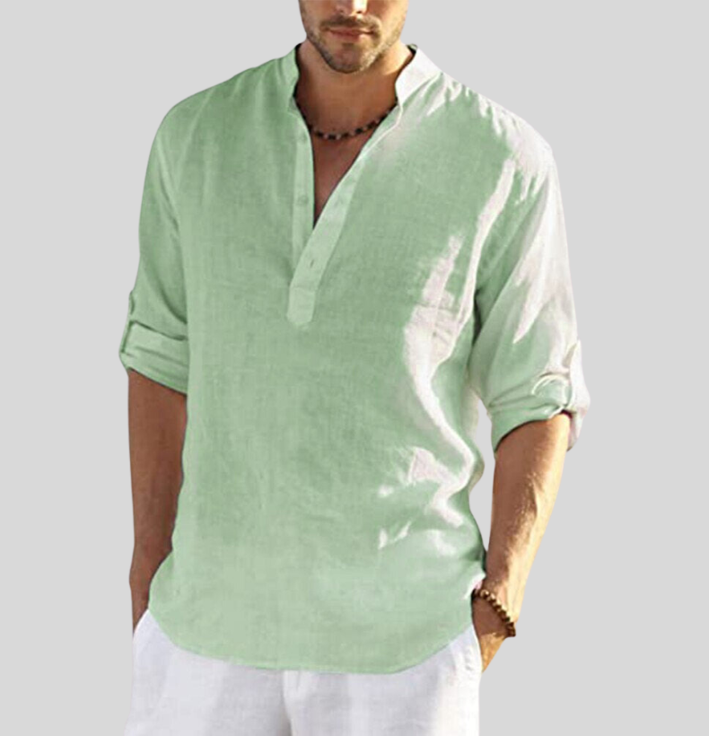 Men's Shirt | Classic Henley Long Sleeve with Roll-Up Sleeves | Versatile Style for Any Occasion