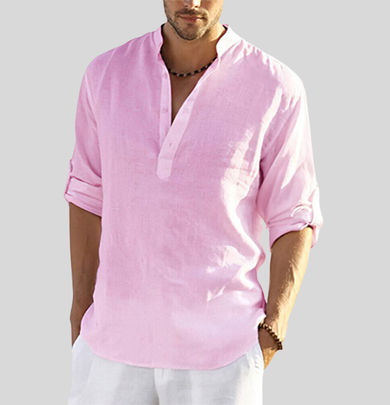 Men's Shirt | Classic Henley Long Sleeve with Roll-Up Sleeves | Versatile Style for Any Occasion