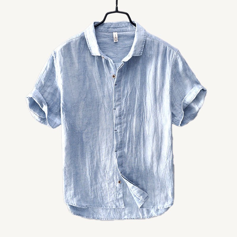 Men's Short Sleeve Linen Shirt – Relaxed Fit Button-Up Linen Shirt with Rolled Cuffs for Summer & Casual Wear