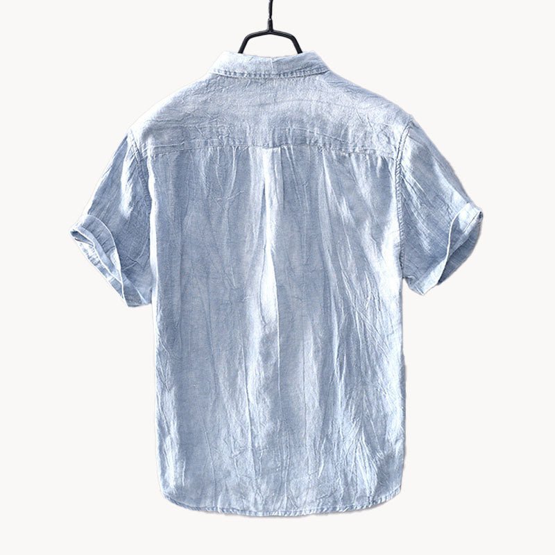 Men's Short Sleeve Linen Shirt – Relaxed Fit Button-Up Linen Shirt with Rolled Cuffs for Summer & Casual Wear