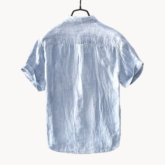Men's Short Sleeve Linen Shirt – Relaxed Fit Button-Up Linen Shirt with Rolled Cuffs for Summer & Casual Wear