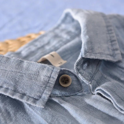 Men's Short Sleeve Linen Shirt – Relaxed Fit Button-Up Linen Shirt with Rolled Cuffs for Summer & Casual Wear