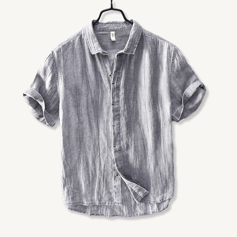 Men's Short Sleeve Linen Shirt – Relaxed Fit Button-Up Linen Shirt with Rolled Cuffs for Summer & Casual Wear