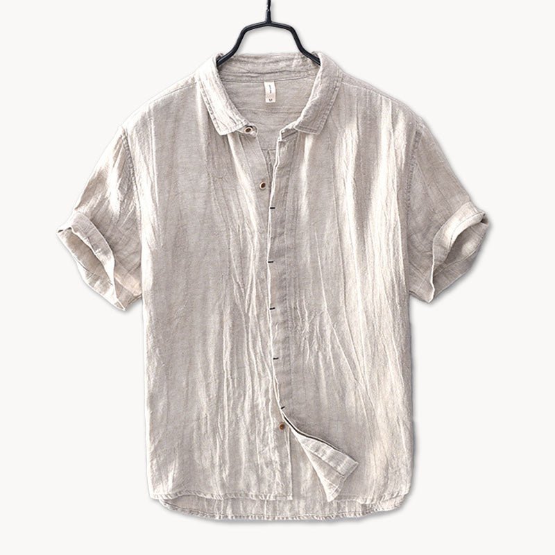 Men's Short Sleeve Linen Shirt – Relaxed Fit Button-Up Linen Shirt with Rolled Cuffs for Summer & Casual Wear