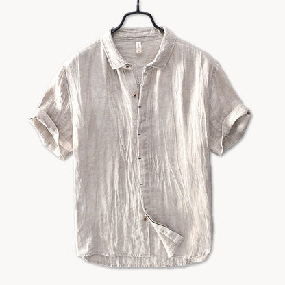 Men's Short Sleeve Linen Shirt – Relaxed Fit Button-Up Linen Shirt with Rolled Cuffs for Summer & Casual Wear