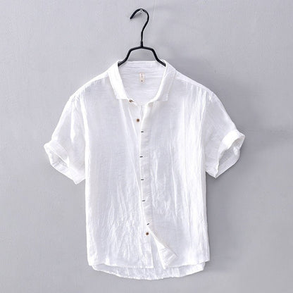 Men's Short Sleeve Linen Shirt – Relaxed Fit Button-Up Linen Shirt with Rolled Cuffs for Summer & Casual Wear