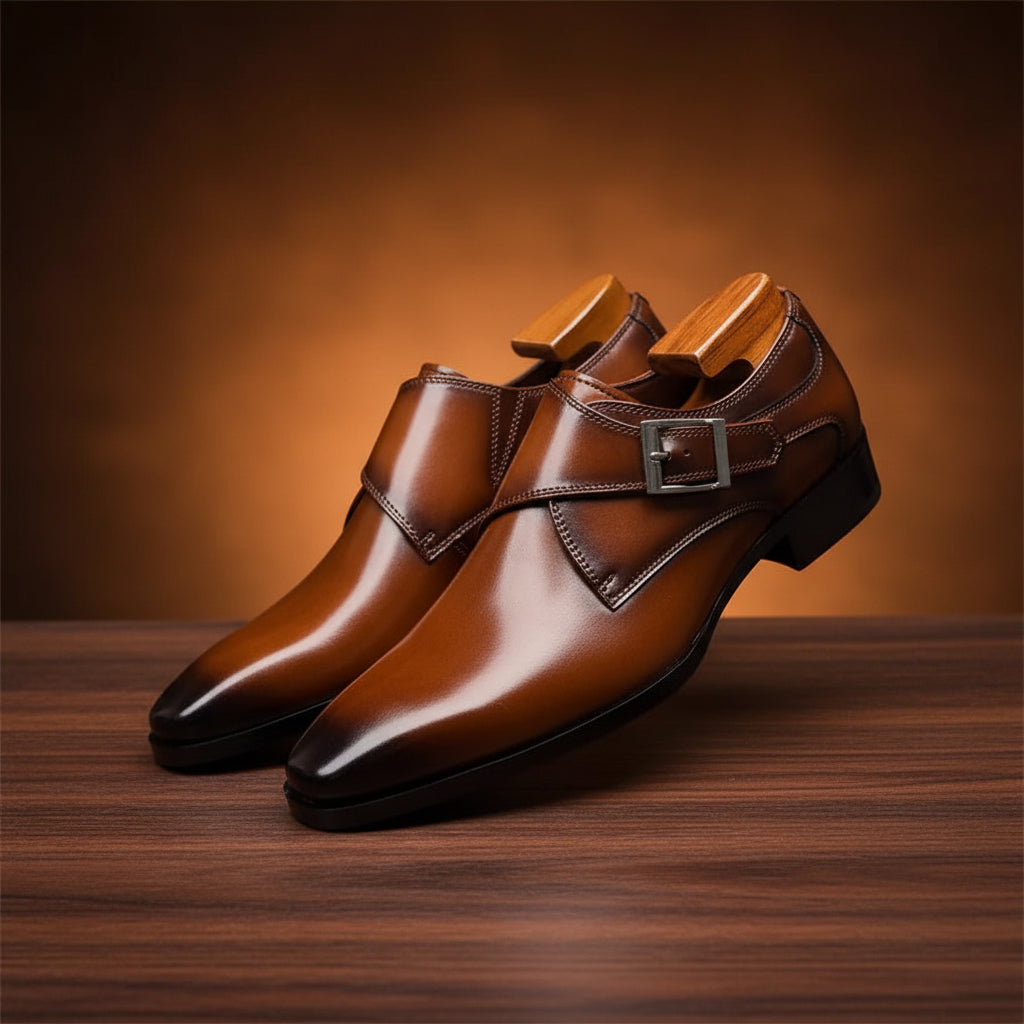 Men's Leather Monk Strap Dress Shoes | Single Buckle