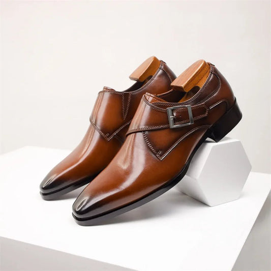 Men's Monk Strap Dress Shoes – Single Buckle Closure Formal Shoes with Rounded Toe for Work & Business Wear