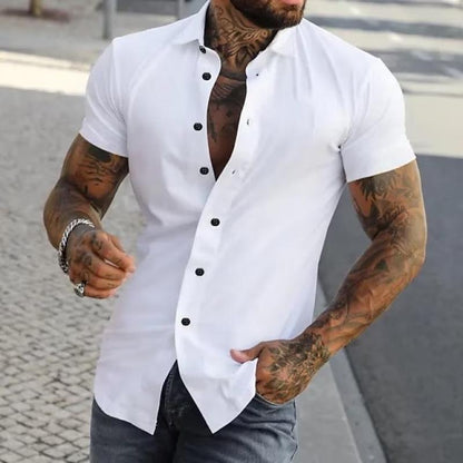 Men's Slim-Fit Shirt with Short Sleeves & Point Collar | Stylish Casual Wear for Summer