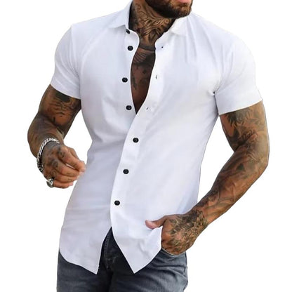 Men's Slim-Fit Shirt with Short Sleeves & Point Collar | Stylish Casual Wear for Summer