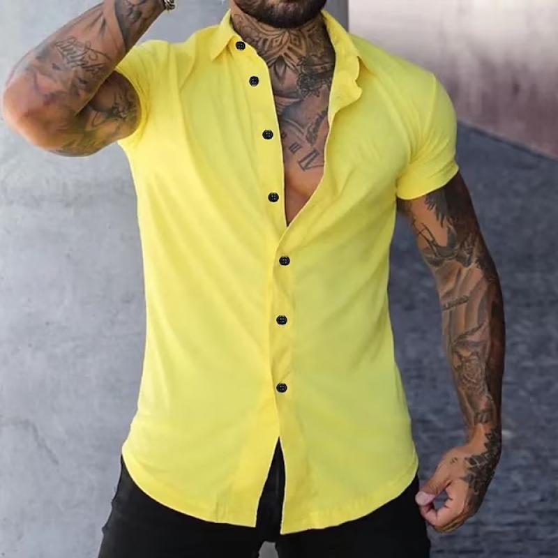 Men's Slim-Fit Shirt with Short Sleeves & Point Collar | Stylish Casual Wear for Summer