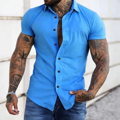 Men's Slim-Fit Shirt with Short Sleeves & Point Collar | Stylish Casual Wear for Summer