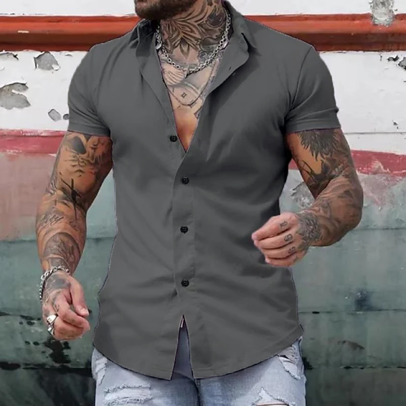 Men's Slim-Fit Shirt with Short Sleeves & Point Collar | Stylish Casual Wear for Summer
