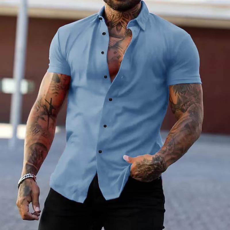 Men's Slim-Fit Shirt with Short Sleeves & Point Collar | Stylish Casual Wear for Summer