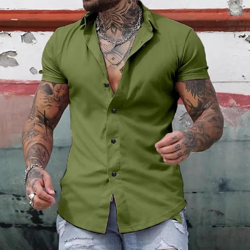 Men's Slim-Fit Shirt with Short Sleeves & Point Collar | Stylish Casual Wear for Summer