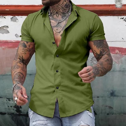 Men's Slim-Fit Shirt with Short Sleeves & Point Collar | Stylish Casual Wear for Summer