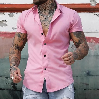 Men's Slim-Fit Shirt with Short Sleeves & Point Collar | Stylish Casual Wear for Summer