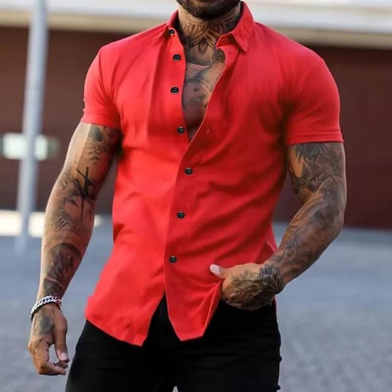Men's Slim-Fit Shirt with Short Sleeves & Point Collar | Stylish Casual Wear for Summer