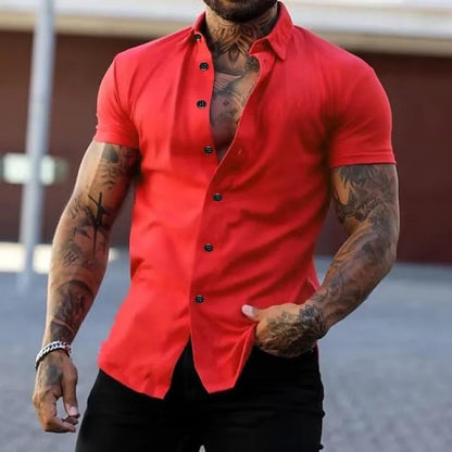 Men's Slim-Fit Shirt with Short Sleeves & Point Collar | Stylish Casual Wear for Summer