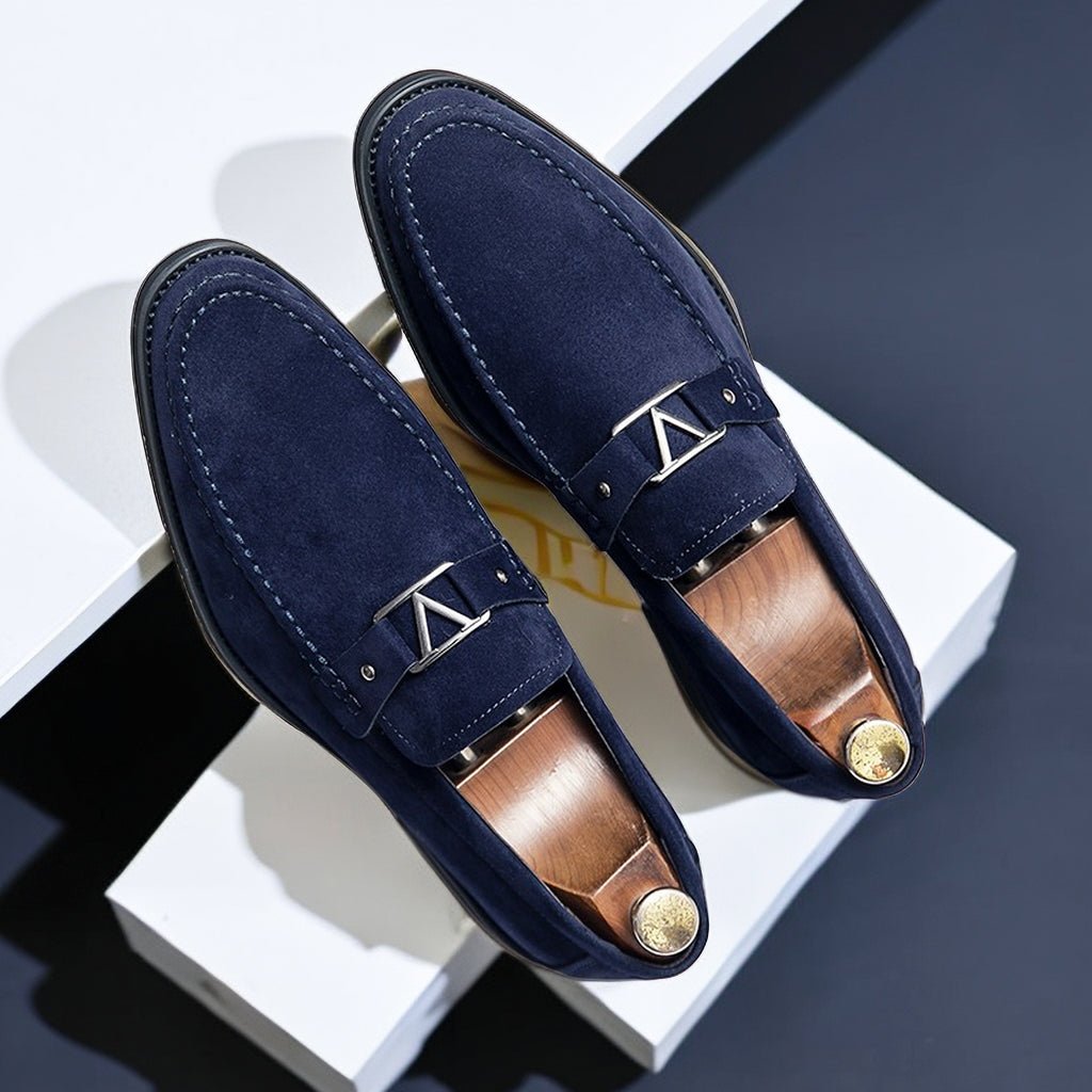 Men's Bit Loafers – Slip-On Metal Bit Detail Dress Loafers with Stacked Heel for Formal & Smart Casual Wear