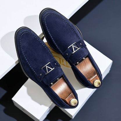 Men's Bit Loafers – Slip-On Metal Bit Detail Dress Loafers with Stacked Heel for Formal & Smart Casual Wear