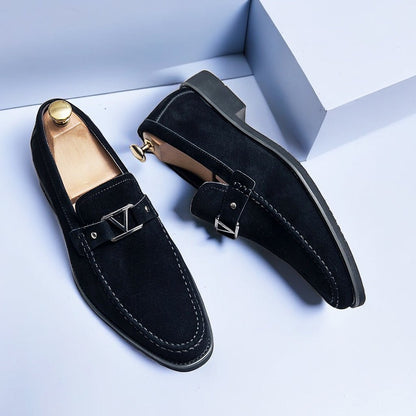 Men's Bit Loafers – Slip-On Metal Bit Detail Dress Loafers with Stacked Heel for Formal & Smart Casual Wear