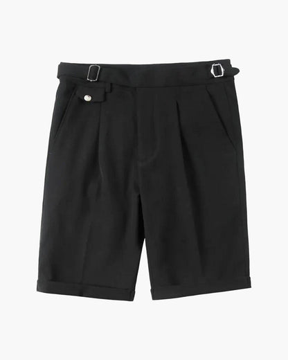 Men's Pleated Tailored Shorts – Knee Length Smart Casual Shorts with Waist Buckle Detail & Front Pleats