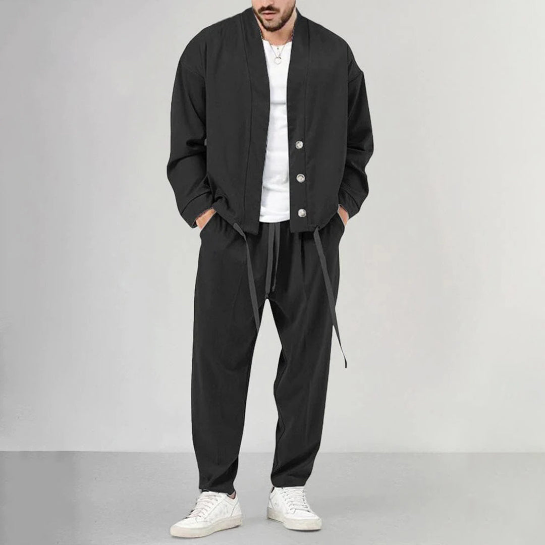 Men's Two Piece Matching Set – Button Front Overshirt & Drawstring Jogger Pants Tracksuit for Casual & Streetwear