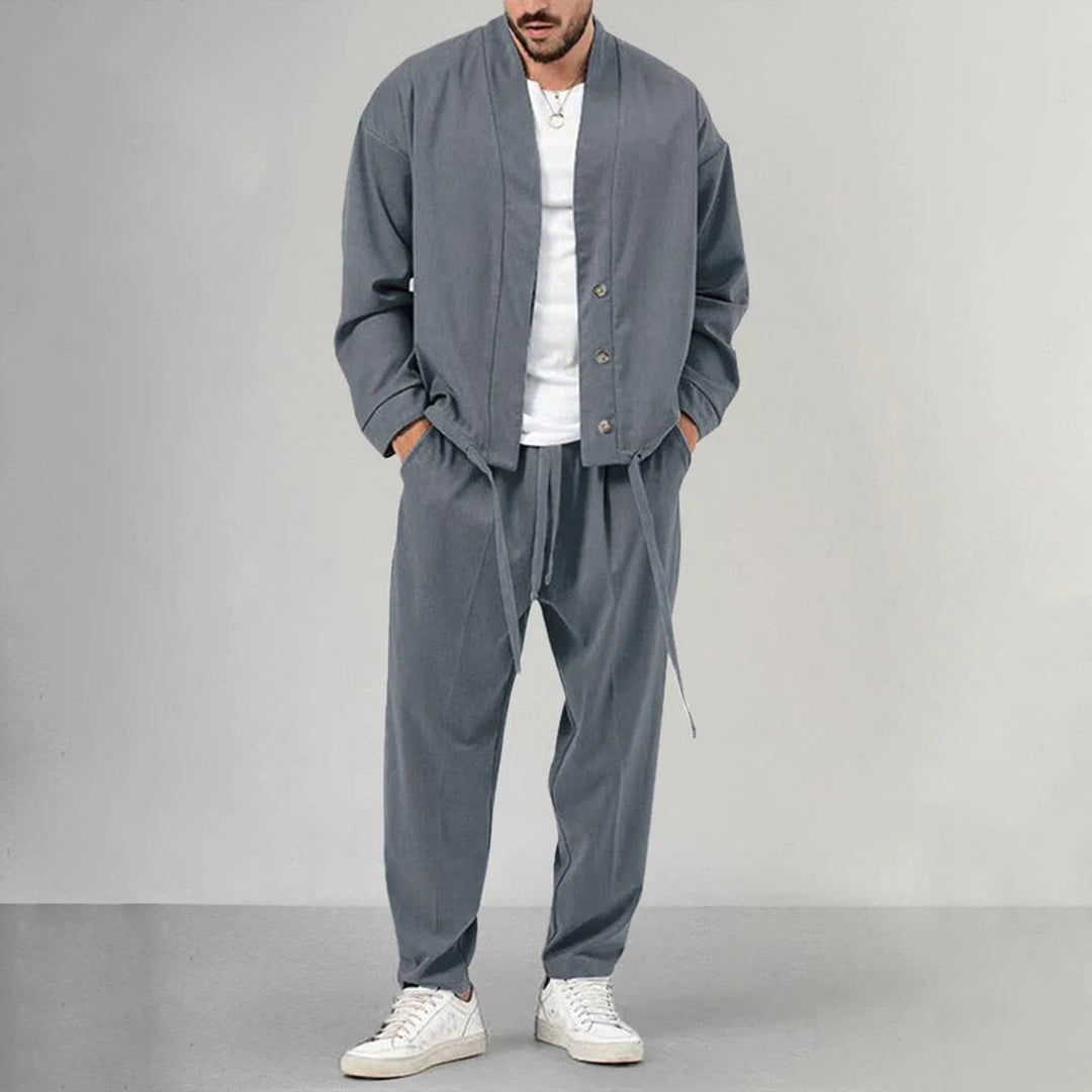 Men's Two Piece Matching Set – Button Front Overshirt & Drawstring Jogger Pants Tracksuit for Casual & Streetwear