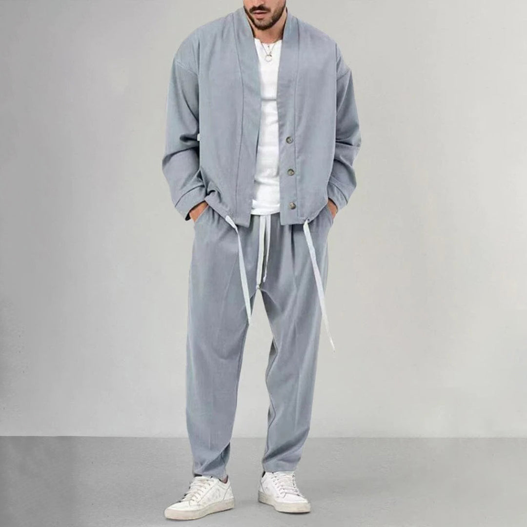Men's Two Piece Matching Set – Button Front Overshirt & Drawstring Jogger Pants Tracksuit for Casual & Streetwear